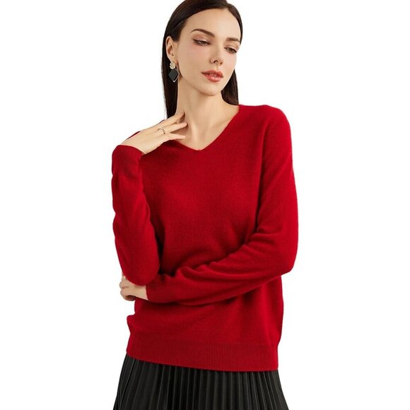 Women’s Cashmere Sweater V-Neck Long Sleeve Warm Soft Knit Pullover
